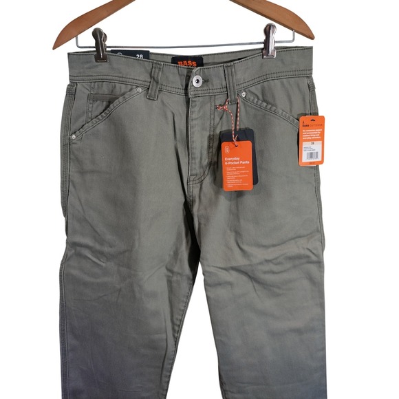 Bass Outdoor Mens Slim Straight Everyday 6-Pocket Pants Olive Green Size 28 NWT - Picture 6 of 10